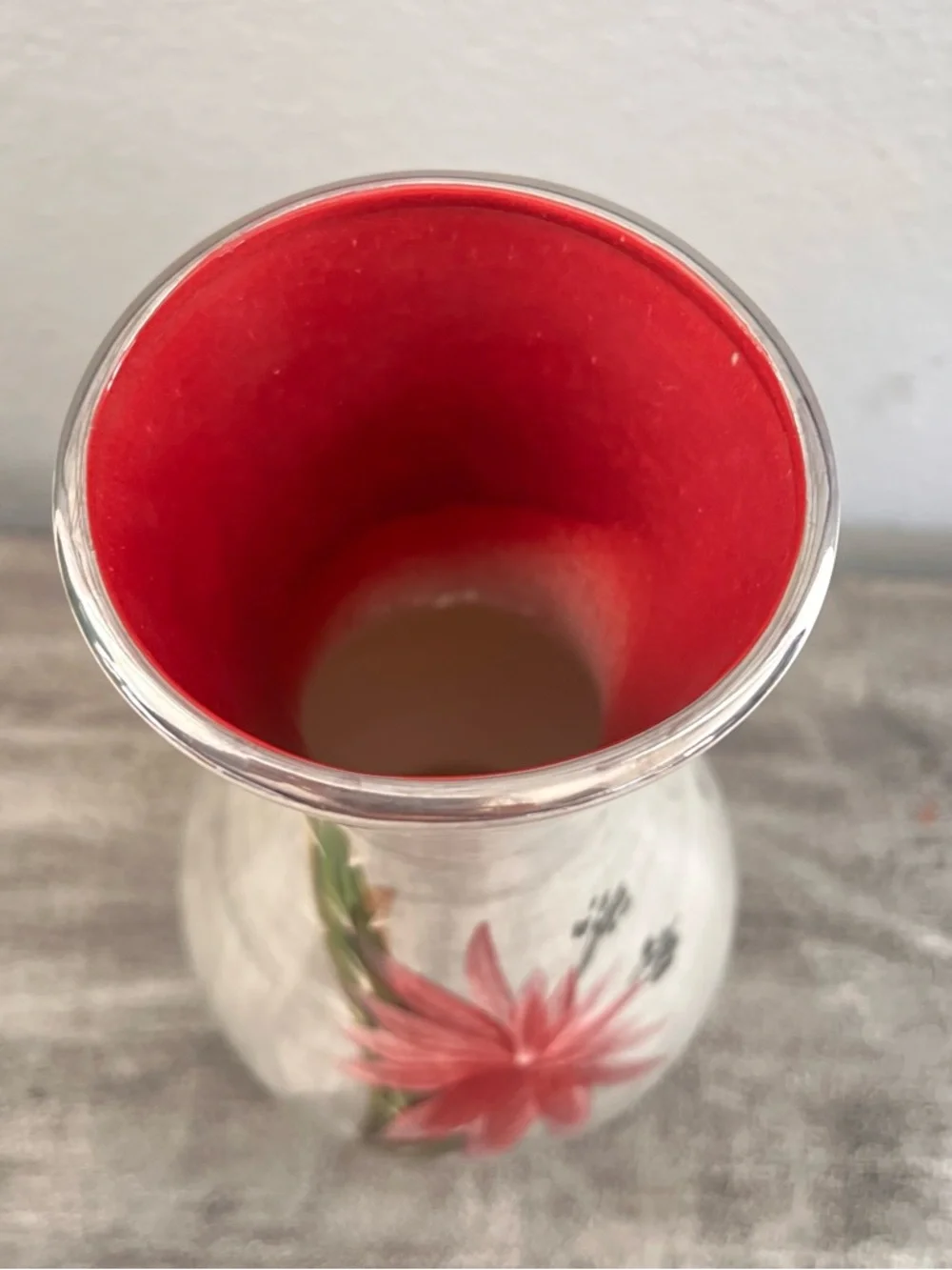 Heidi Schoop Vintage Hand-Painted Grey Pottery 12” Vase with Red Vibrant Floral